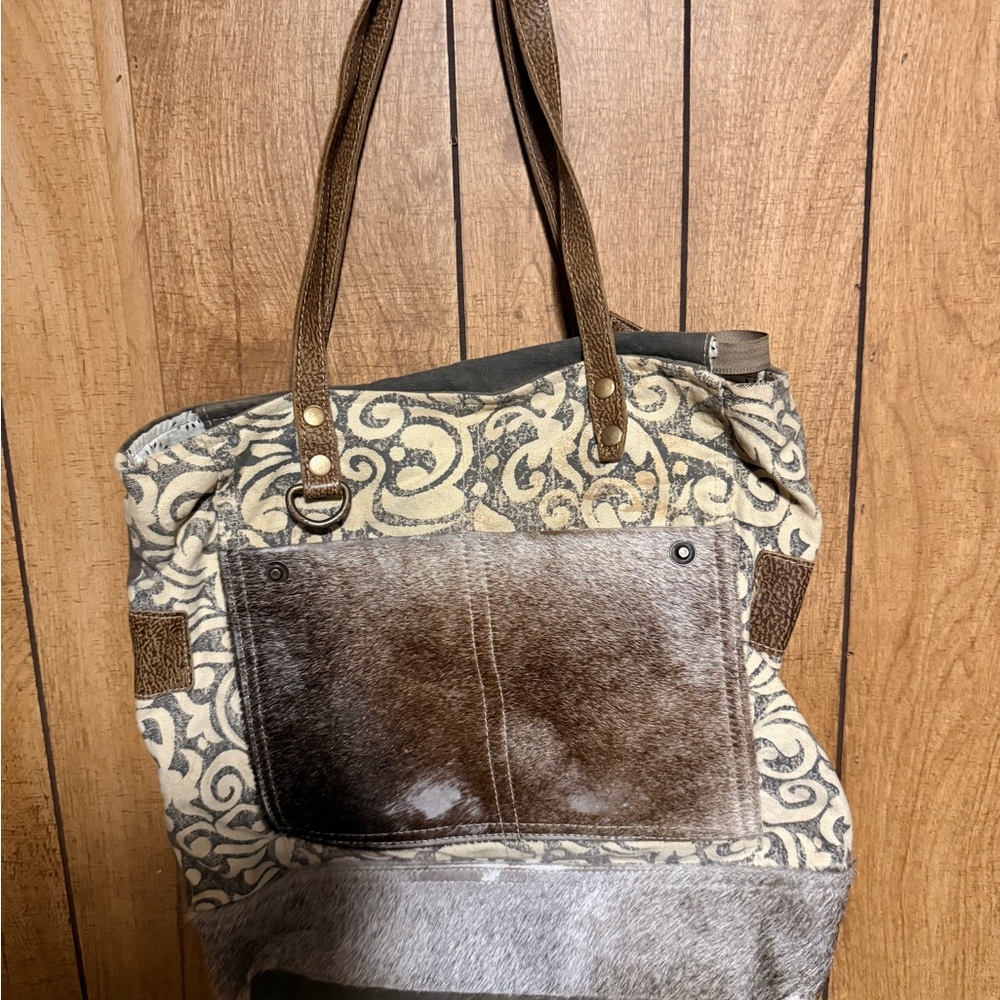 Myra Bag Brown and Cream Patterned Tote